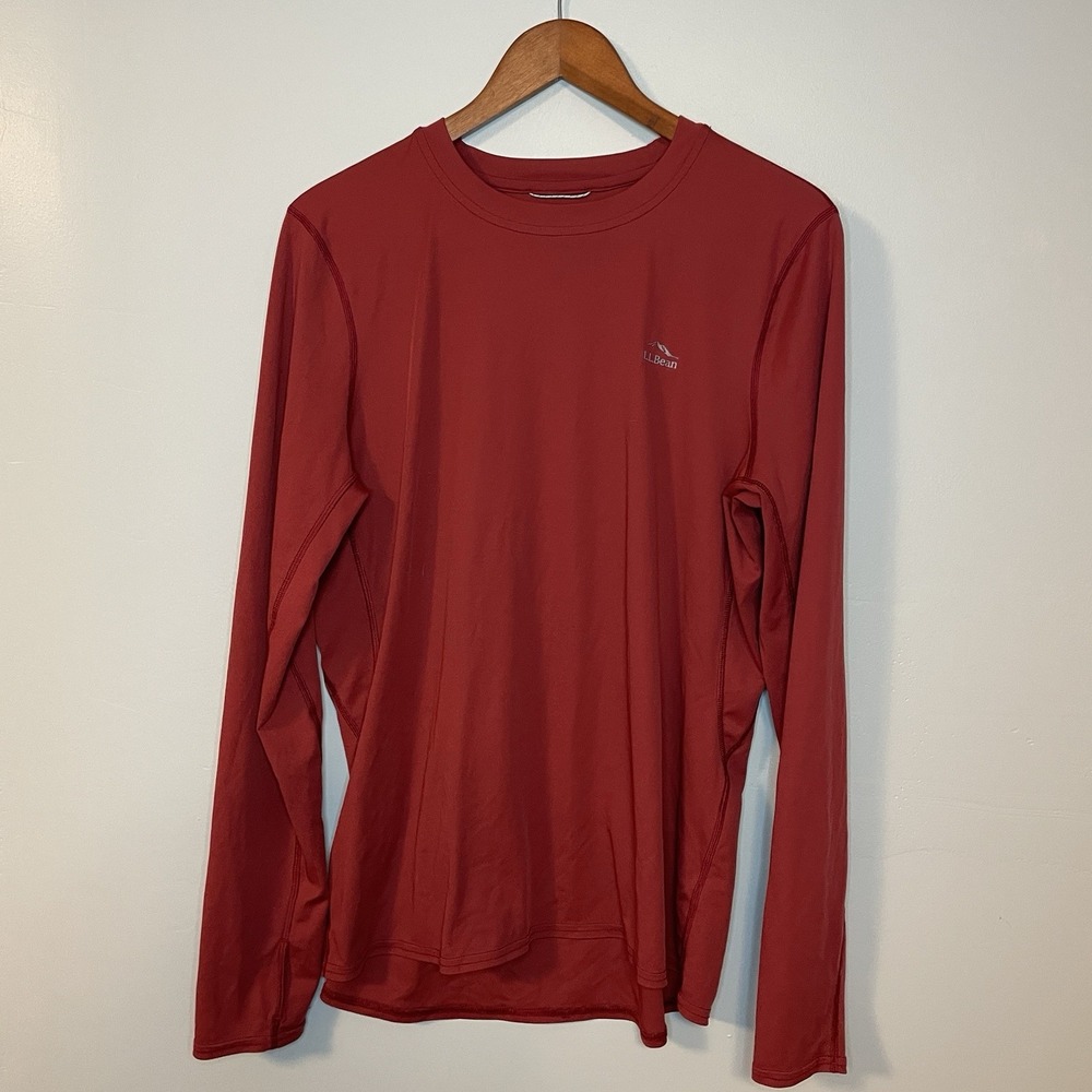 LL Bean Shirt Womens XL Red Lightweight Crew Neck Long Sleeve Base Layer